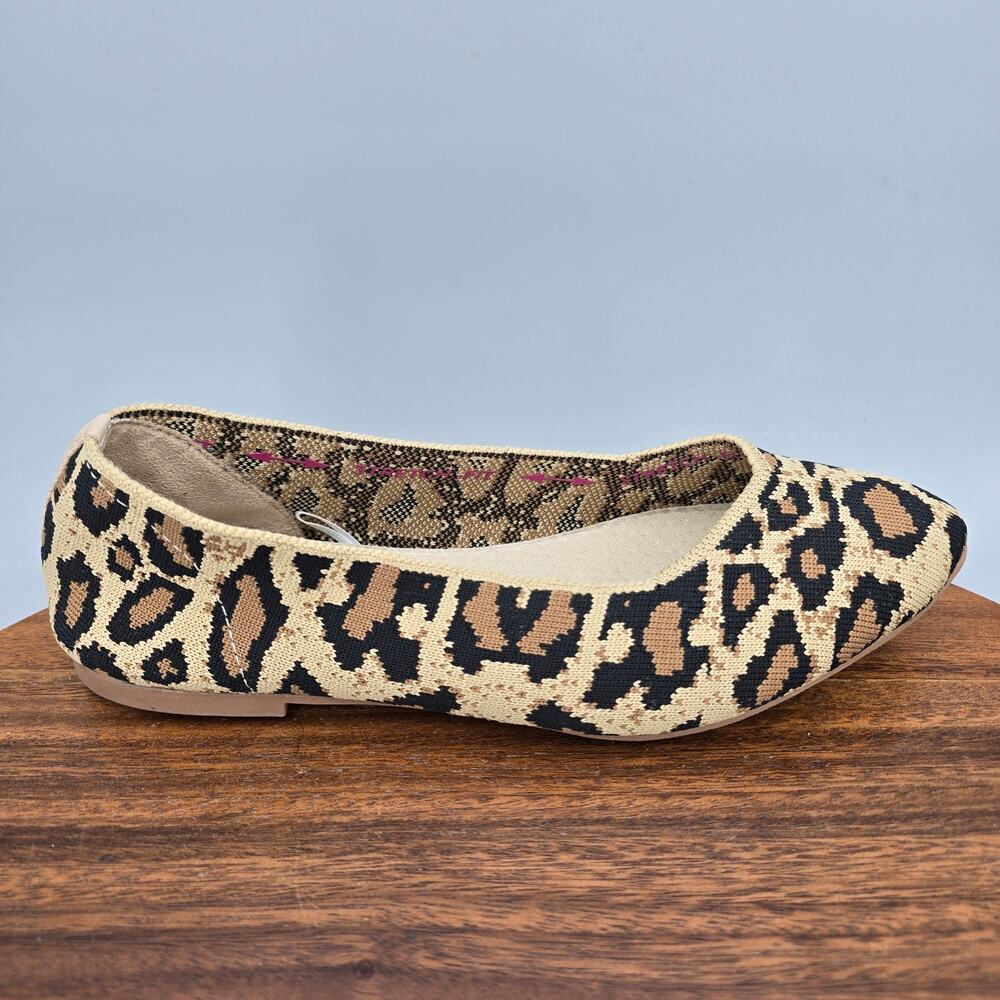 Skechers Cleo Ballet Flats Womens 6.5 Leopard Print Stretch Knit Comfort Shoes